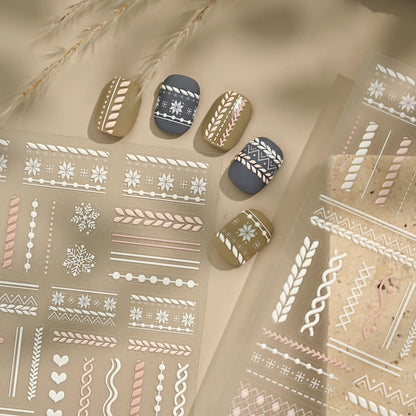 5D Sweater Knit Nail Stickers - Winter Fair Isle & Nordic Nail Art Decals TS4201