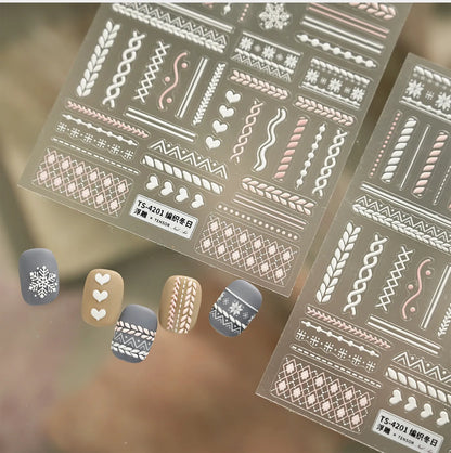 5D Sweater Knit Nail Stickers - Winter Fair Isle & Nordic Nail Art Decals TS4201