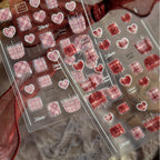 5D Tweed & Pearl Heart Nail Stickers - Pink Red French Tip Decals MS906