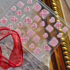 5D Tweed & Pearl Heart Nail Stickers - Pink Red French Tip Decals MS906