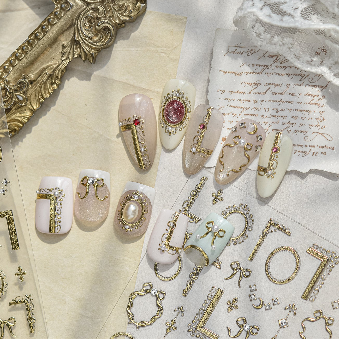 5D Vintage Baroque Ornate Frame Nail Stickers 1032