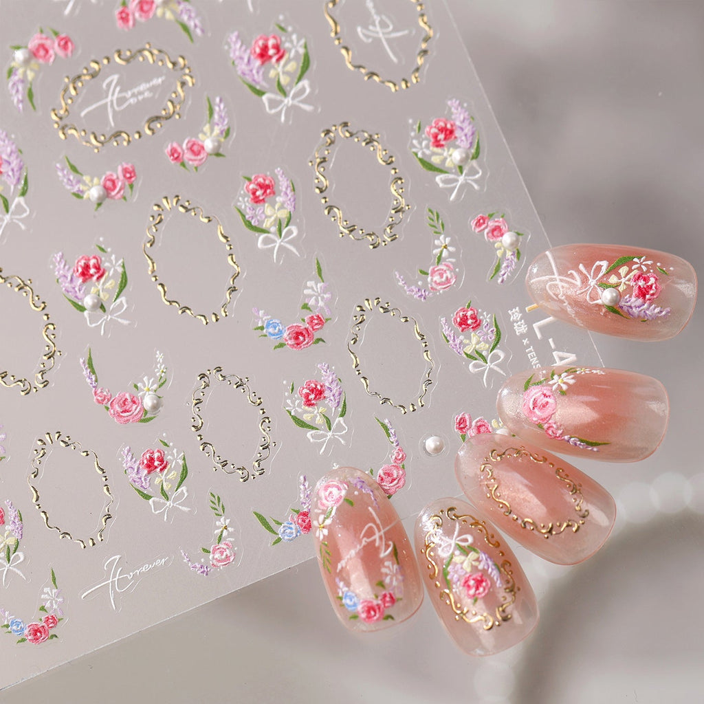 5D Vintage Floral Lace & Cherry Nail Stickers 492