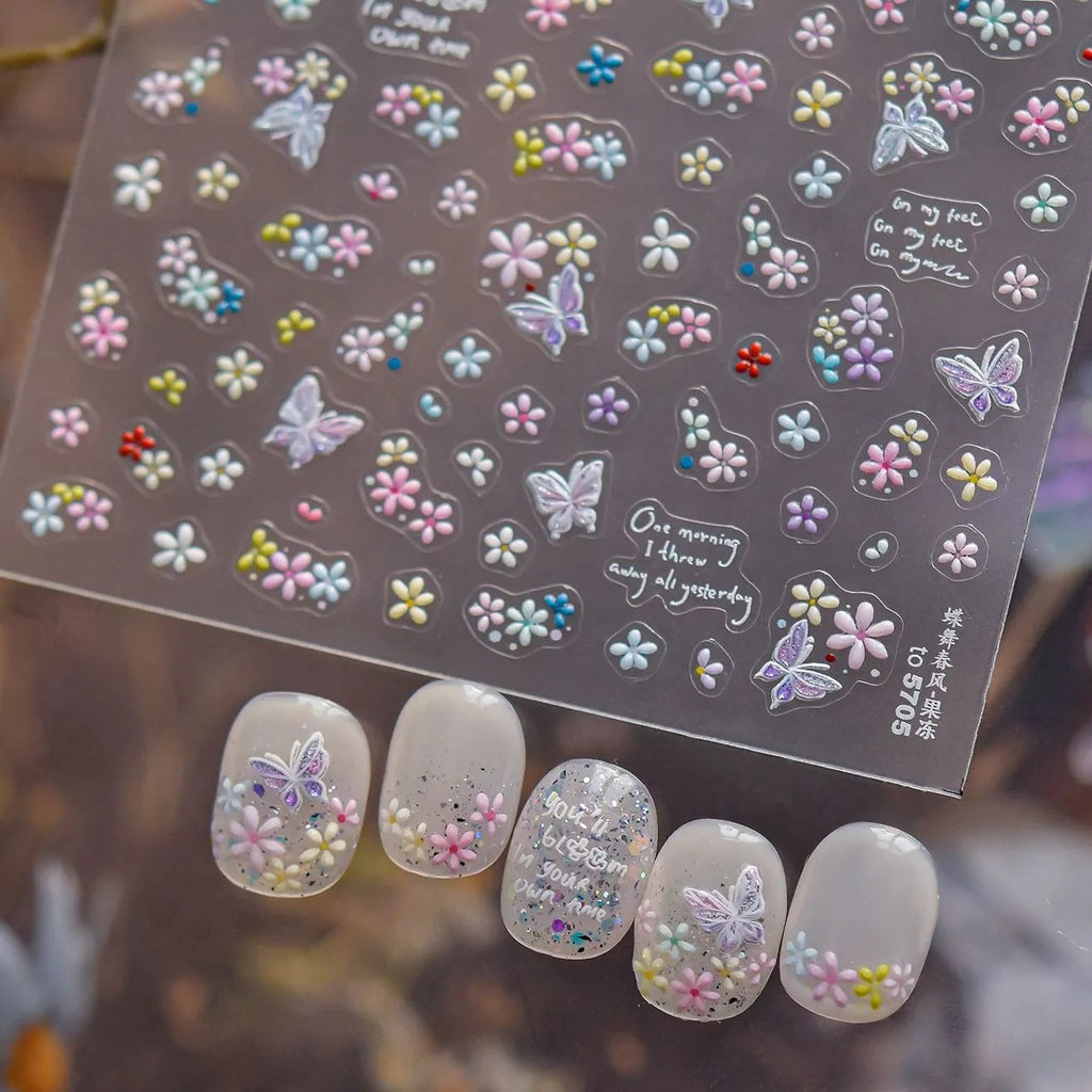 5D Vintage Floral Nail Stickers - Retro Oil Painting Decals
