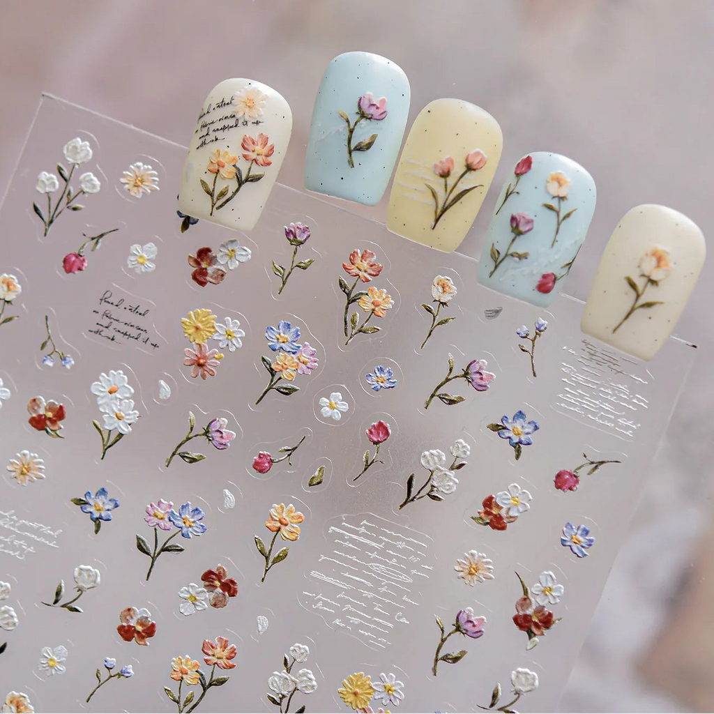 5D Vintage Floral Nail Stickers - Retro Oil Painting Decals