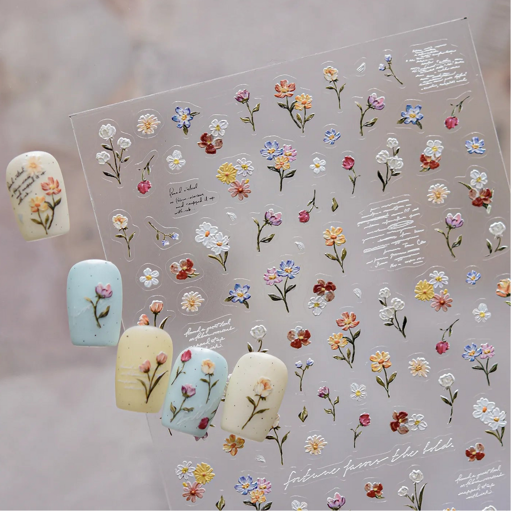5D Vintage Floral Nail Stickers - Retro Oil Painting Decals