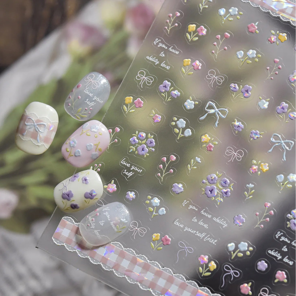 5D Vintage Floral Nail Stickers - Tulips & Quote Decals 5592