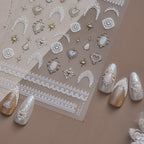 5D Vintage White Lace & Pearl Baroque Nail Stickers 5791