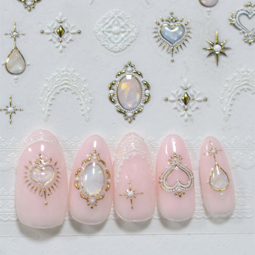 5D Vintage White Lace & Pearl Baroque Nail Stickers 5791
