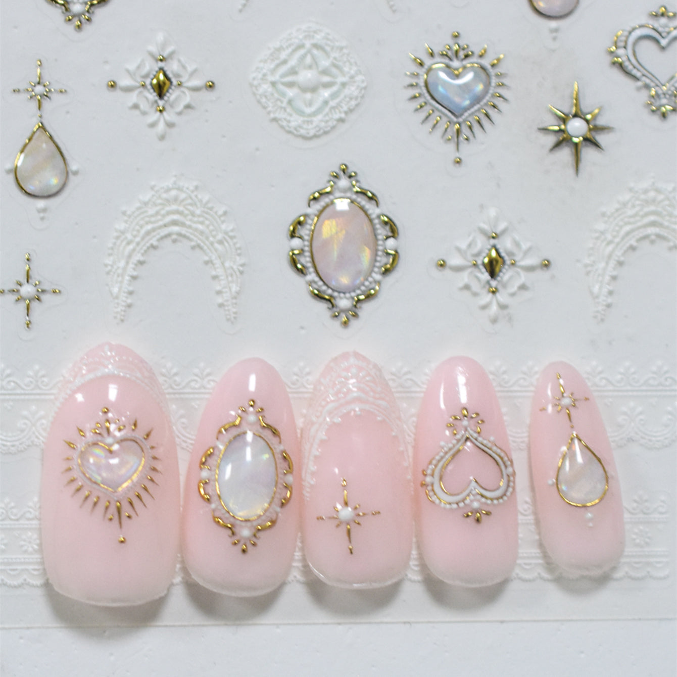5D Vintage White Lace & Pearl Baroque Nail Stickers 5791