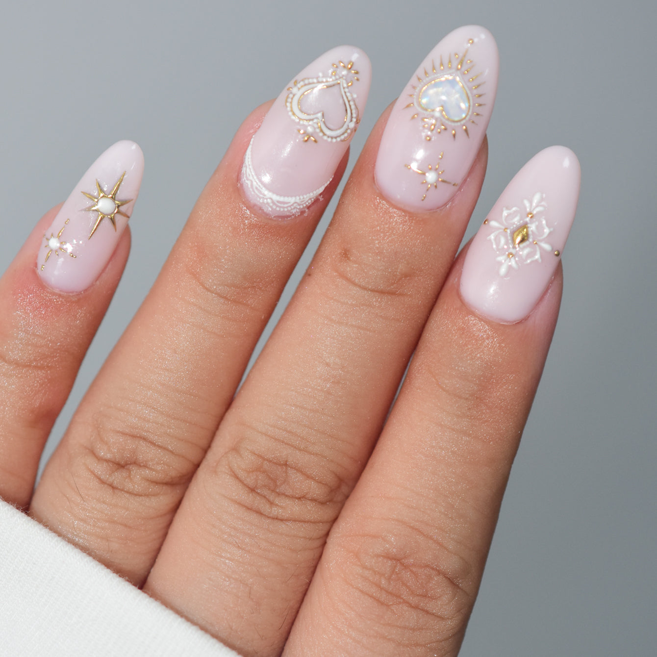 5D Vintage White Lace & Pearl Baroque Nail Stickers 5791