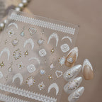 5D Vintage White Lace & Pearl Baroque Nail Stickers 5791
