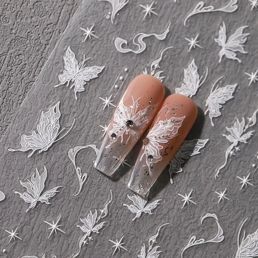 5D White Butterfly Nail Art Stickers Adhesive Butterfly Sticker Decals TS3492