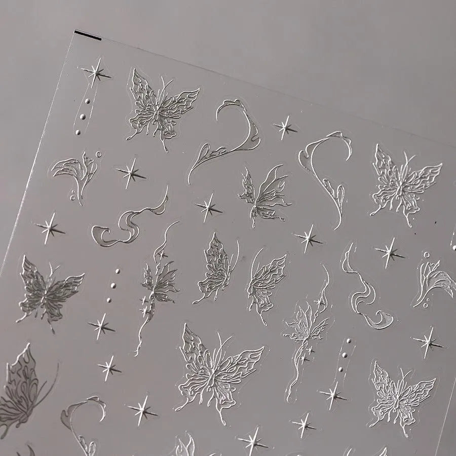 5D White Butterfly Nail Art Stickers Adhesive Butterfly Sticker Decals TS3492