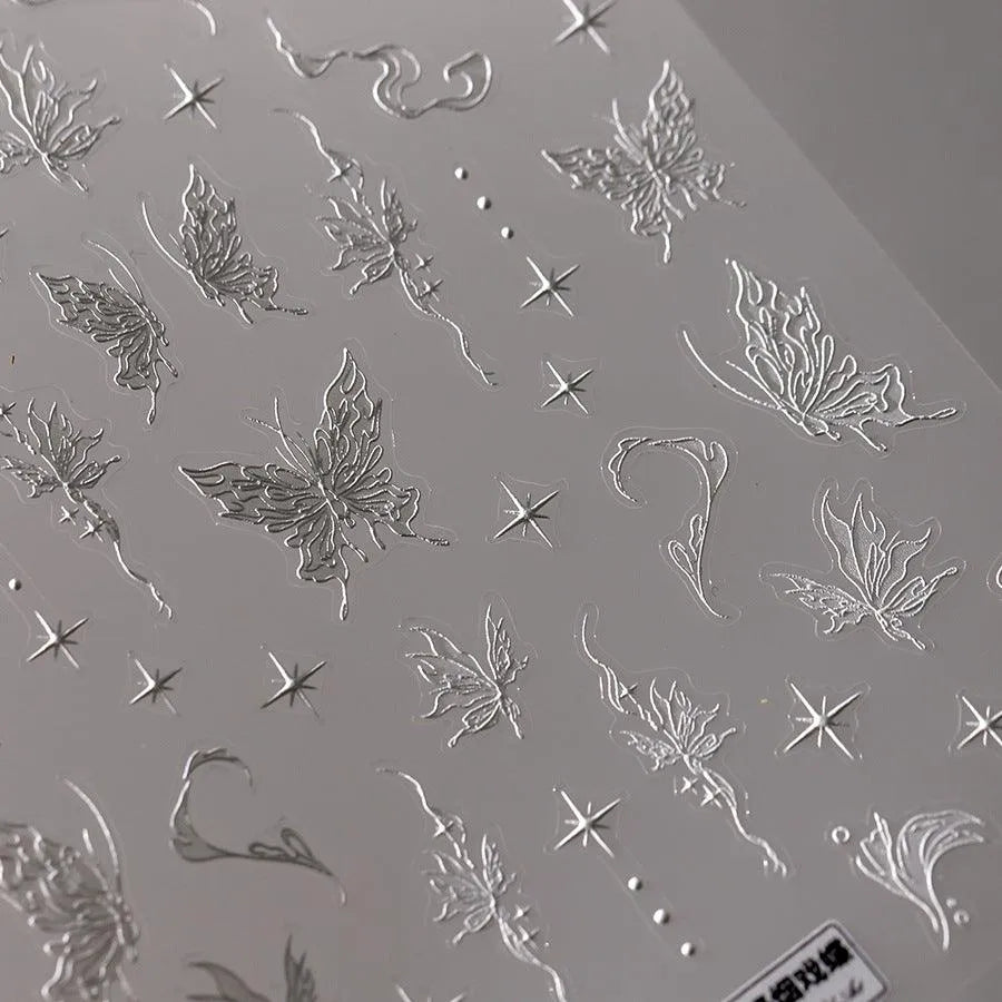 5D White Butterfly Nail Art Stickers Adhesive Butterfly Sticker Decals TS3492