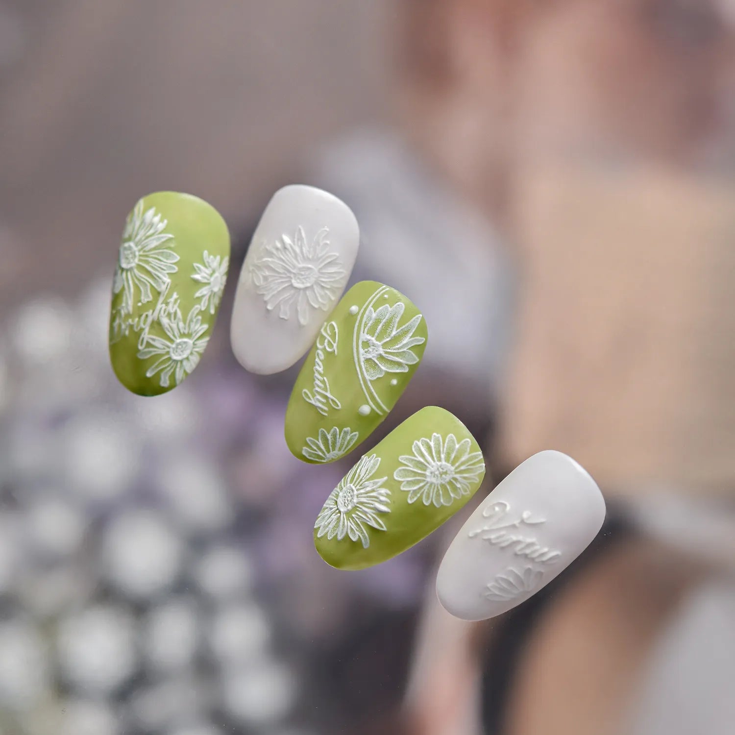 5D White Daisy Flower Nail Stickers - Floral Coquette Decals 5706
