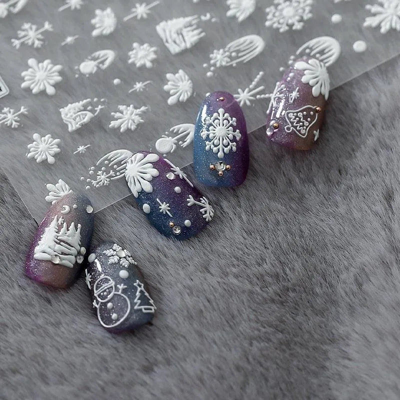 5D Winter Snowflake Nail Art Stickers White Snow Adhesive Sticker Decals TS910