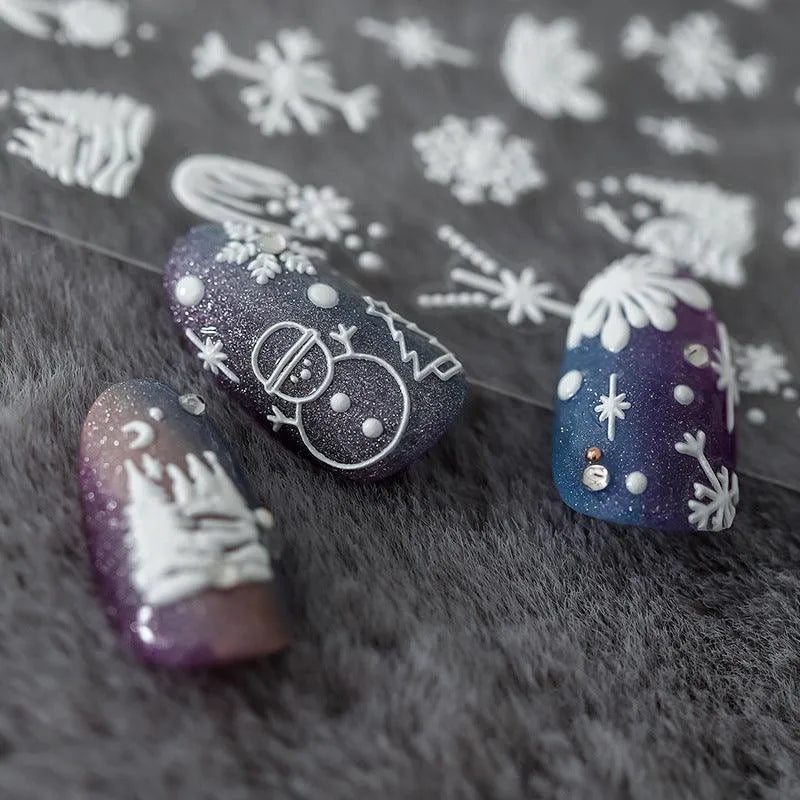 5D Winter Snowflake Nail Art Stickers White Snow Adhesive Sticker Decals TS910