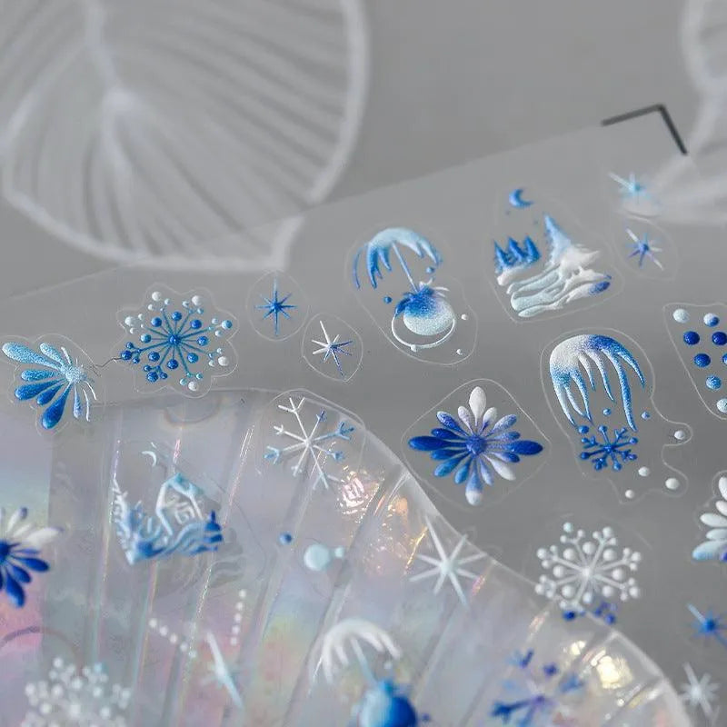 5D Winter Snowflake Nail Art Stickers White Snow Adhesive Sticker Decals TS910