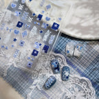 5D Y2K Denim & Lace Nail Stickers | Cute Blue Coquette Bow Nail Art Decals 481