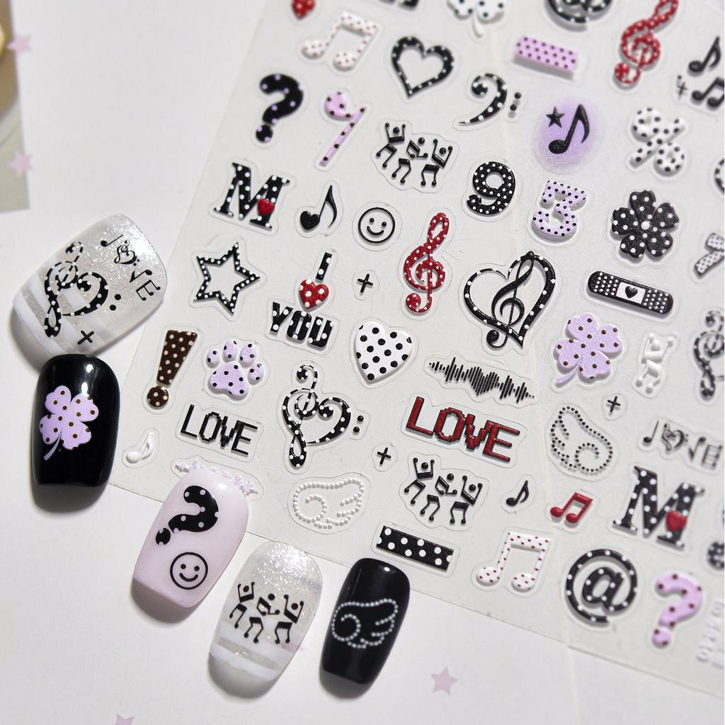 5D Y2K Grunge Star Nail Stickers - Edgy Punk Skull & Music Art Decals