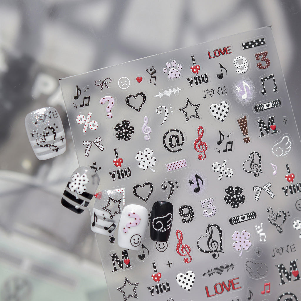 5D Y2K Grunge Star Nail Stickers - Edgy Punk Skull & Music Art Decals
