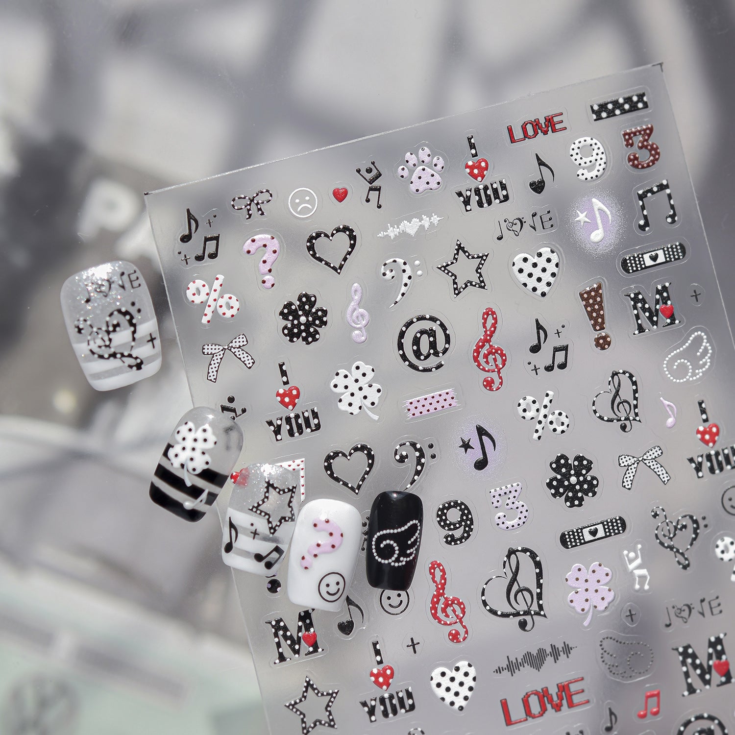 5D Y2K Grunge Star Nail Stickers - Edgy Punk Skull & Music Art Decals
