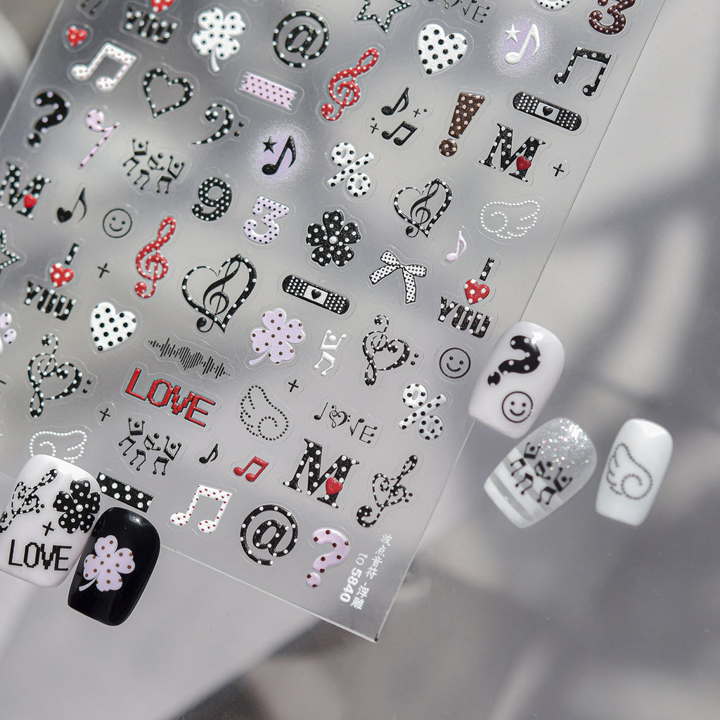 5D Y2K Grunge Star Nail Stickers - Edgy Punk Skull & Music Art Decals