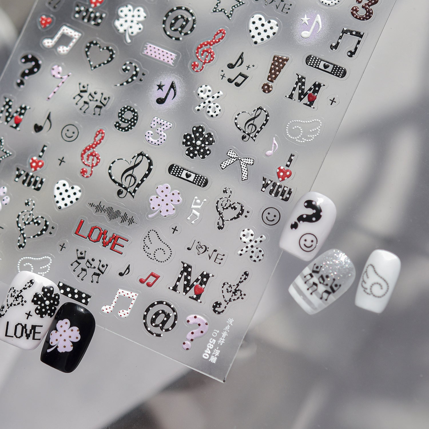 5D Y2K Grunge Star Nail Stickers - Edgy Punk Skull & Music Art Decals