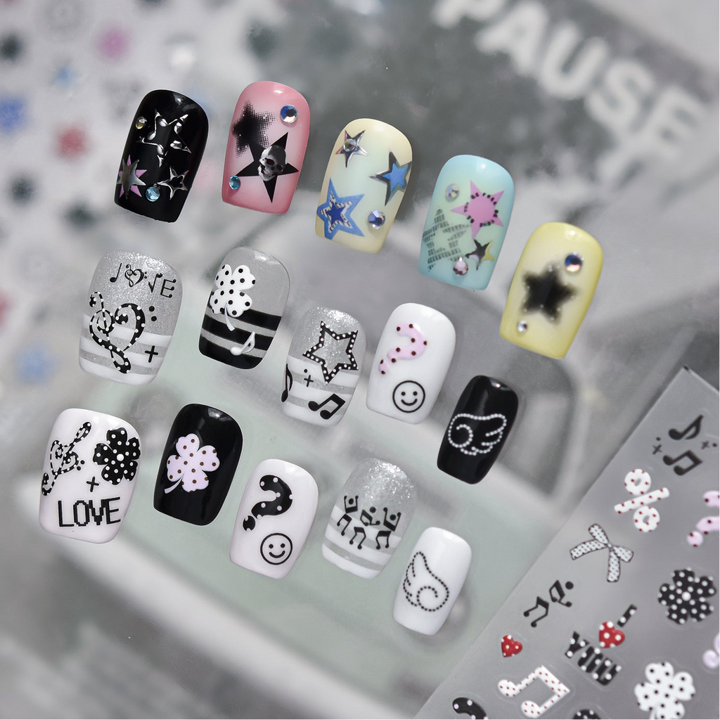 5D Y2K Grunge Star Nail Stickers - Edgy Punk Skull & Music Art Decals