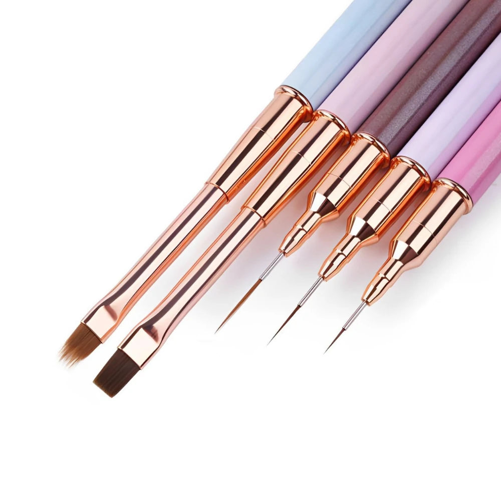 5Pcs Ombre Nail Art Brush Set -  Liner, Flat & Gradient Brushes