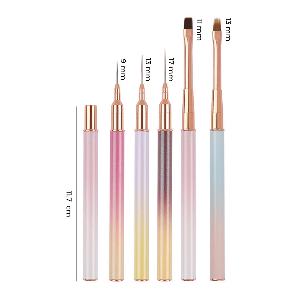 5Pcs Ombre Nail Art Brush Set -  Liner, Flat & Gradient Brushes