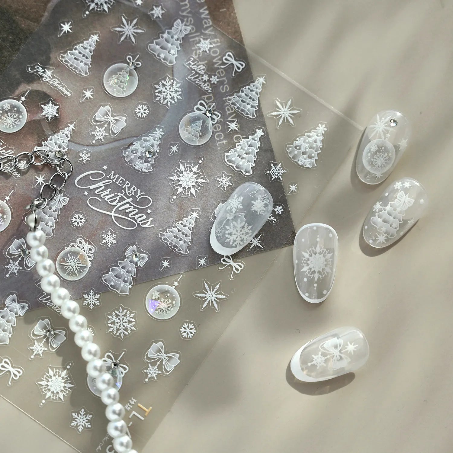 3D Christmas Tree Nail Stickers | Winter Snowflake Ball Nail Art Decals 