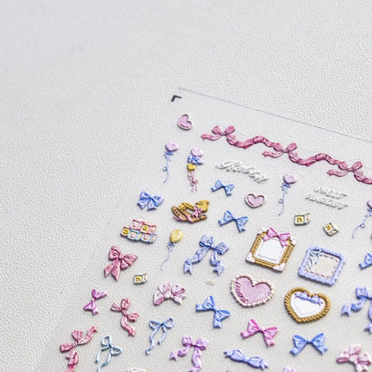 Colorful Bow-knot Nail Art Stickers Adhesive Embossed Bow Sticker Decals to2817