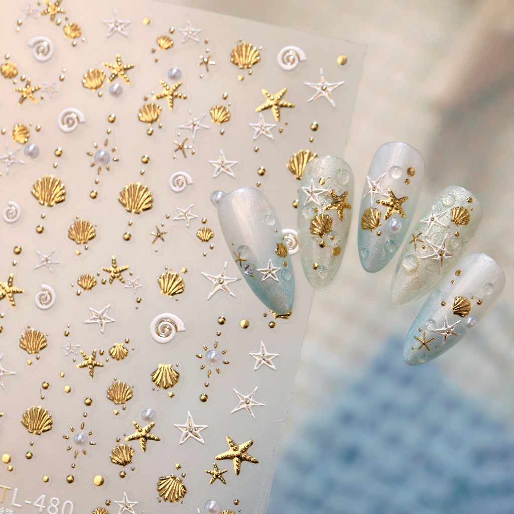 Mermaidcore 3D Shell & Starfish Nail Art Stickers 480