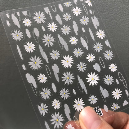 White Flower Nail Art Stickers Adhesive Sliders Leaf Floral Embossed Sticker Decals MN062