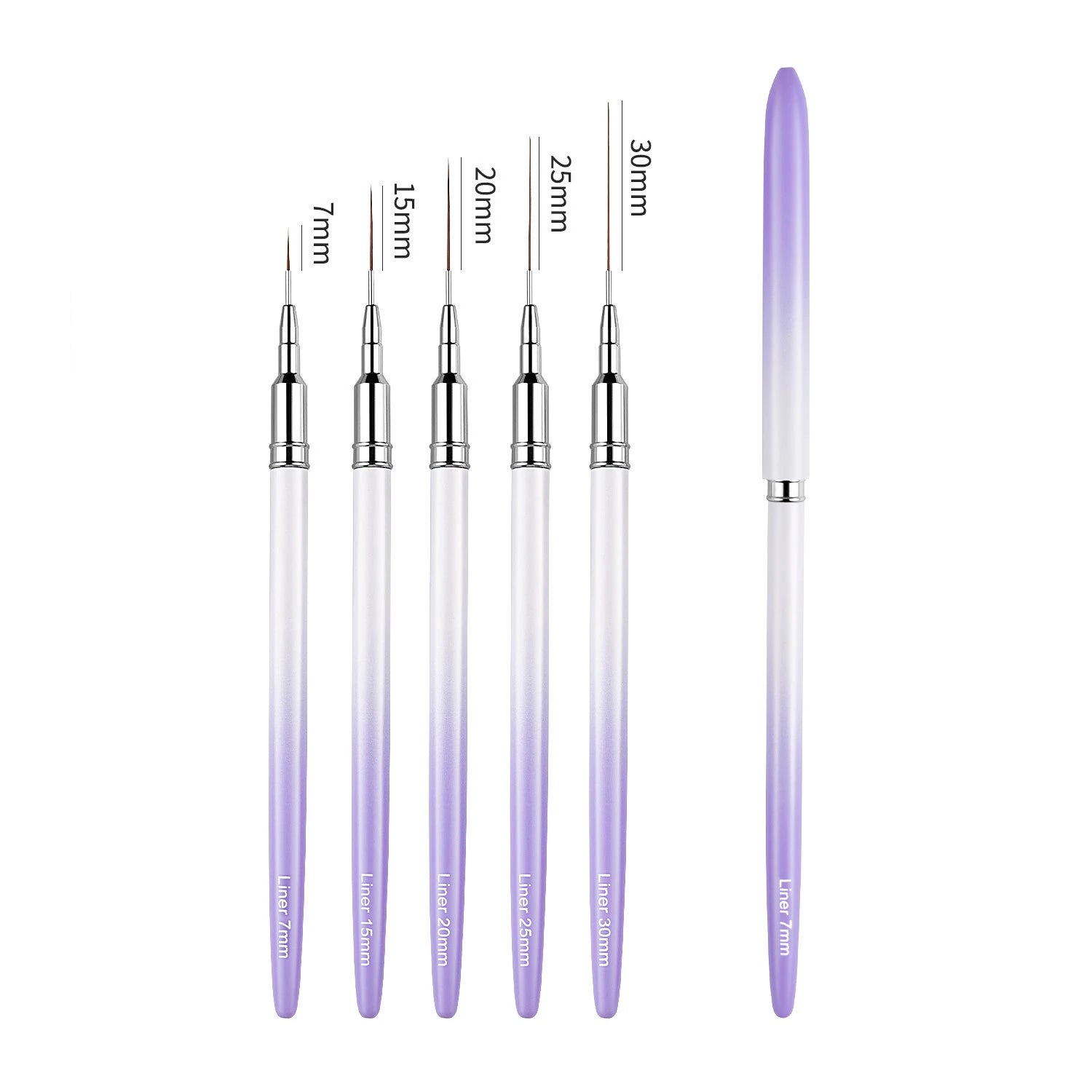 5pcs Nail Art Liner Brushes Sizes 7/15/20/25/30mm