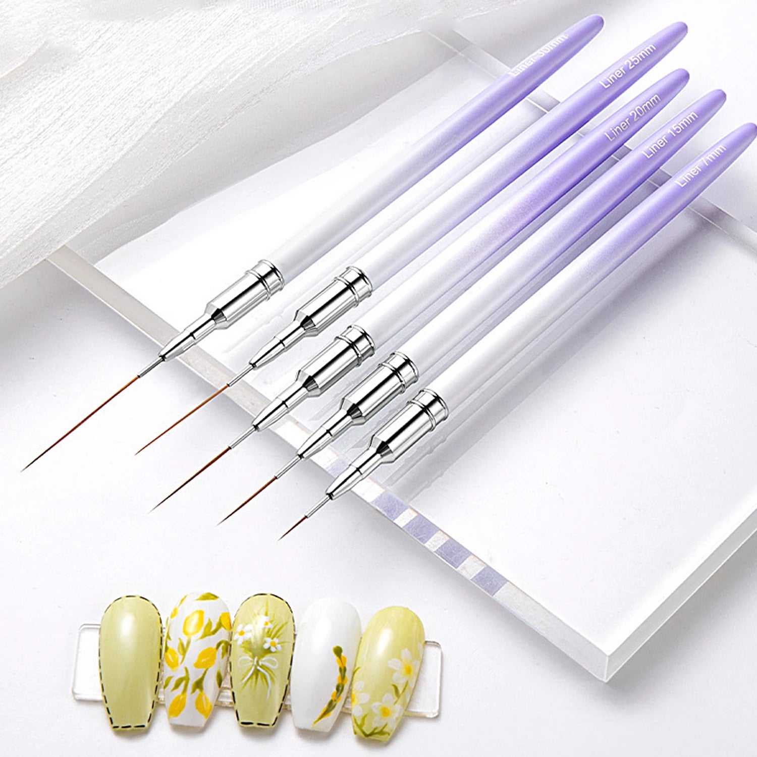 5pcs Nail Art Liner Brushes Sizes 7/15/20/25/30mm