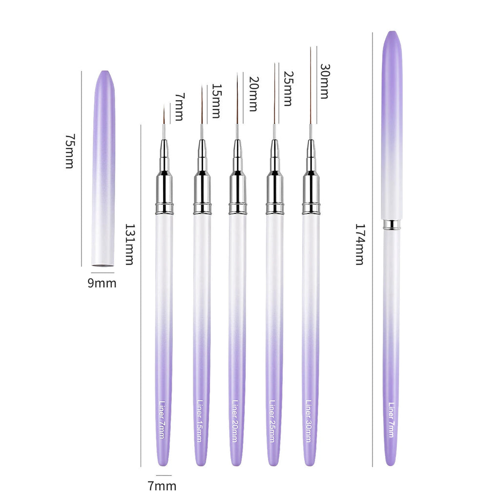 5pcs Nail Art Liner Brushes Sizes 7/15/20/25/30mm