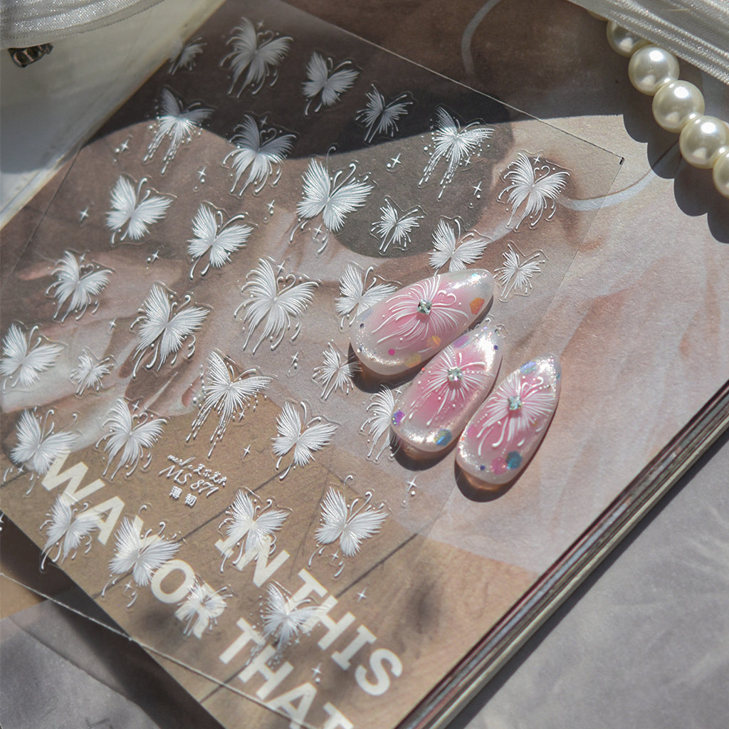 3D White Butterfly Nail Art Stickers MS871