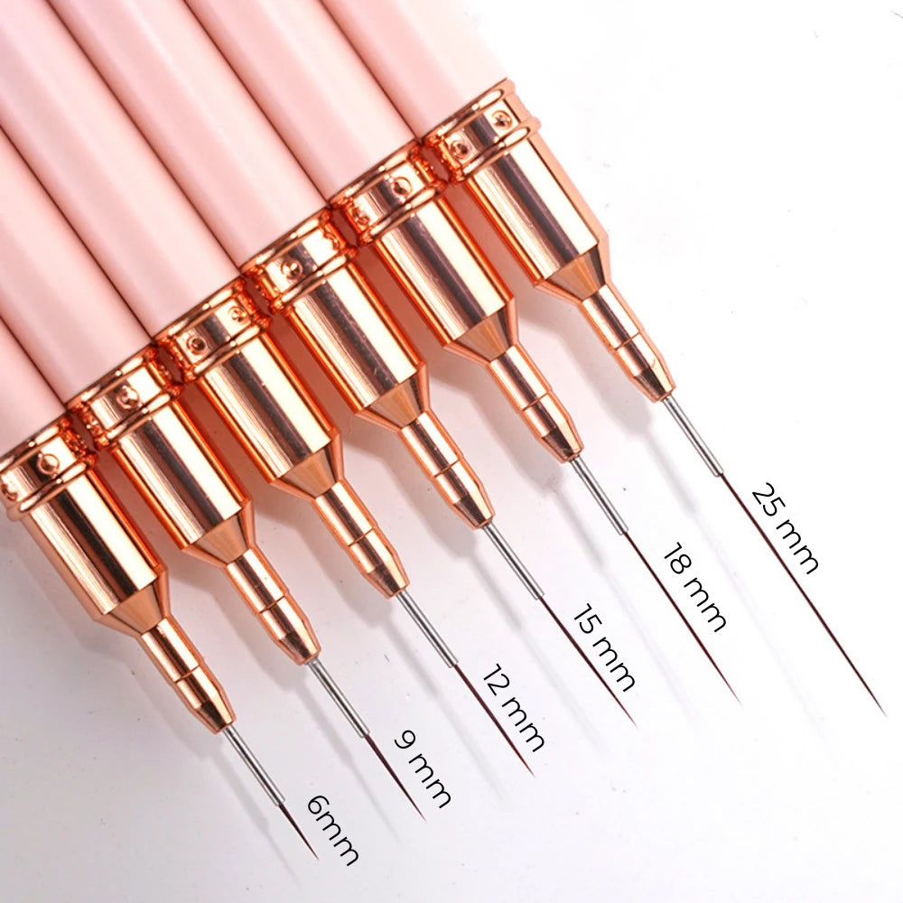 6pcs Ombre Pink Nail Art Liner Brushes Sizes 6/9/12/15/18/25mm