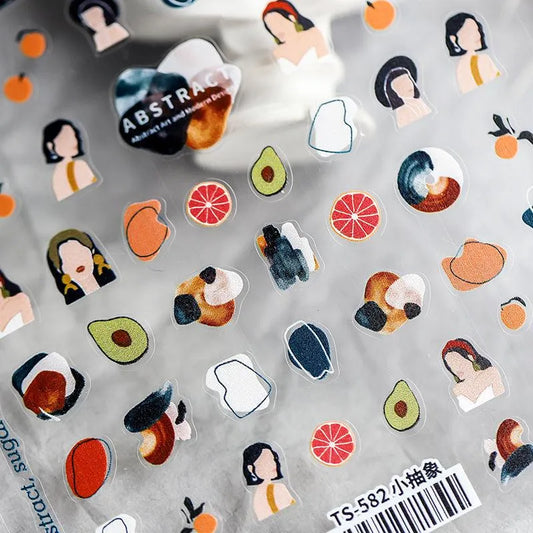 Abstract Face Lady Nail Art Stickers 3D Adhesive Sticker Decals TS419