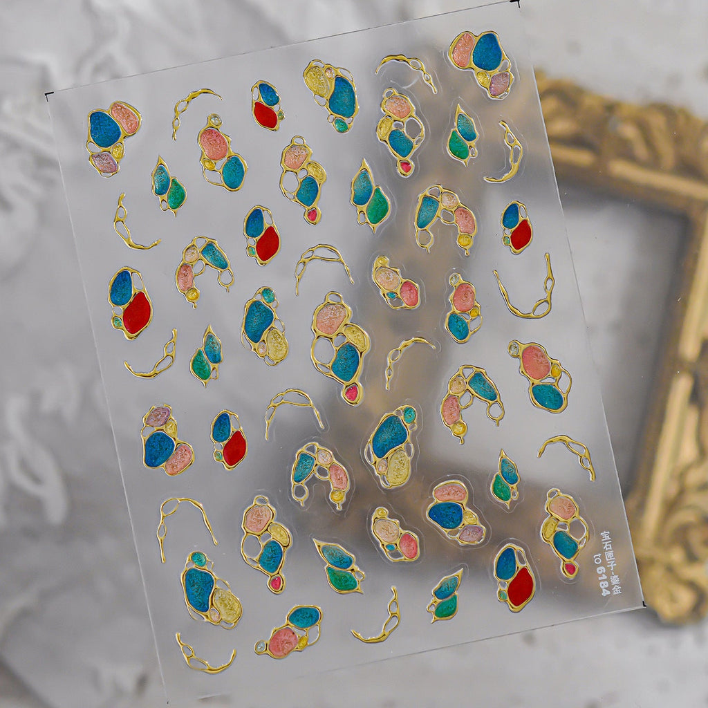 Abstract Geometric Nail Stickers - Glitter Metallic Gem Decals 6184