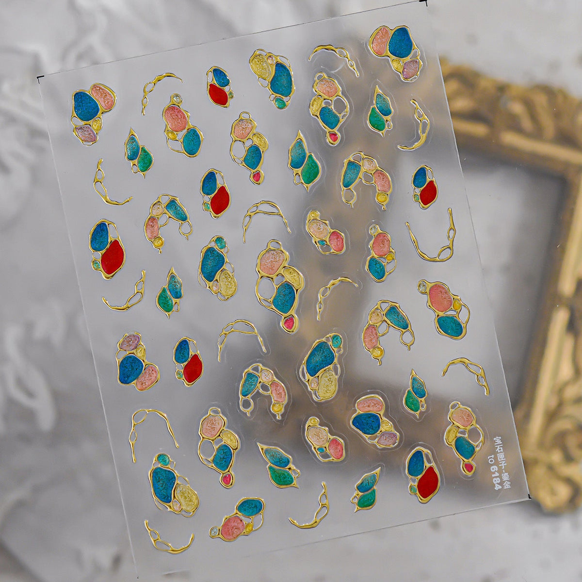 Abstract Geometric Nail Stickers - Glitter Metallic Gem Decals 6184