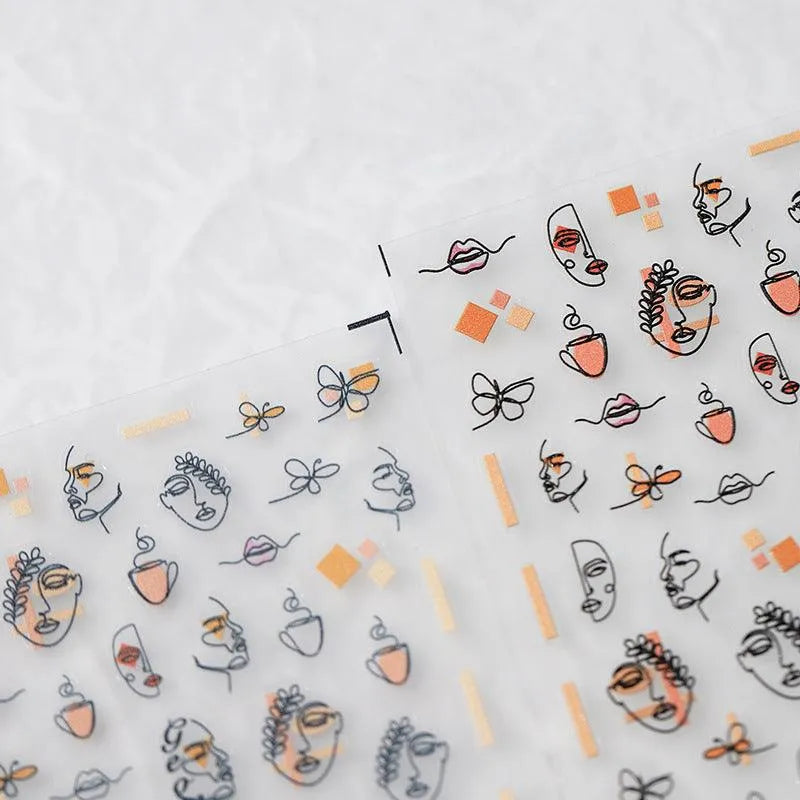 Abstract Line Art Face Nail Stickers Chic Minimalist Artistic Nail Decals TS2835