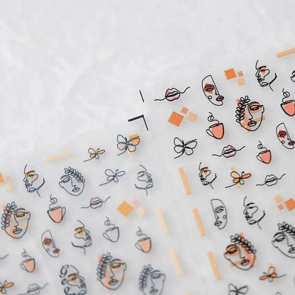 Abstract Line Art Face Nail Stickers Chic Minimalist Artistic Nail Decals TS2835