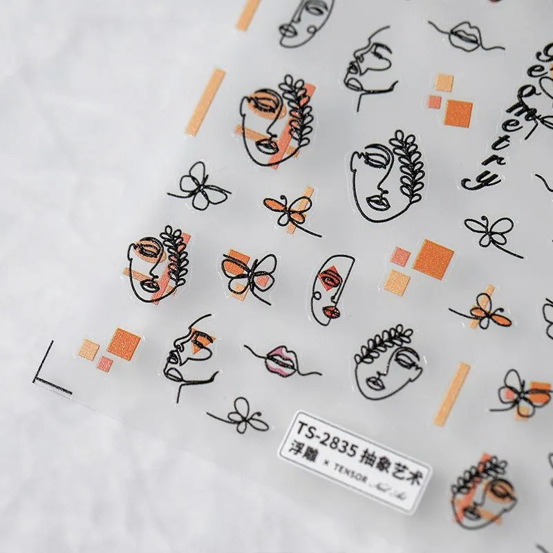 Abstract Line Art Face Nail Stickers Chic Minimalist Artistic Nail Decals TS2835