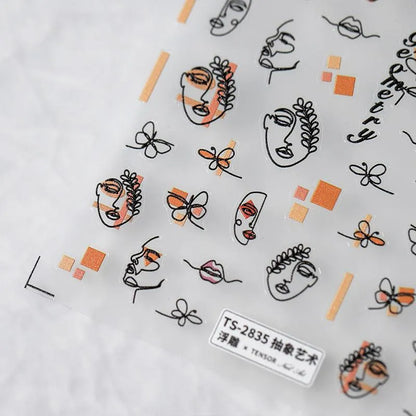 Abstract Line Art Face Nail Stickers Chic Minimalist Artistic Nail Decals TS2835