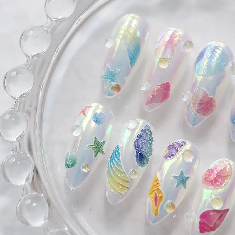Adhesive Nail Art Stickers Shiny Shell Conch Embossed Sticker Decals M109