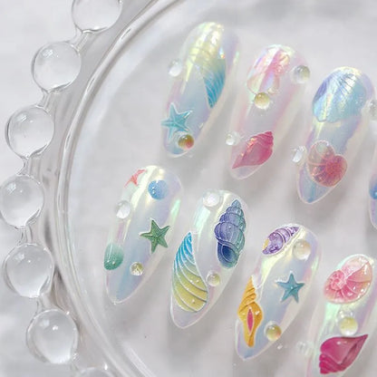 Adhesive Nail Art Stickers Shiny Shell Conch Embossed Sticker Decals M109