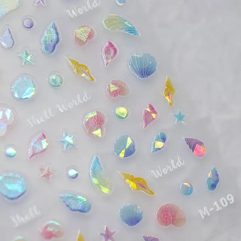Adhesive Nail Art Stickers Shiny Shell Conch Embossed Sticker Decals M109